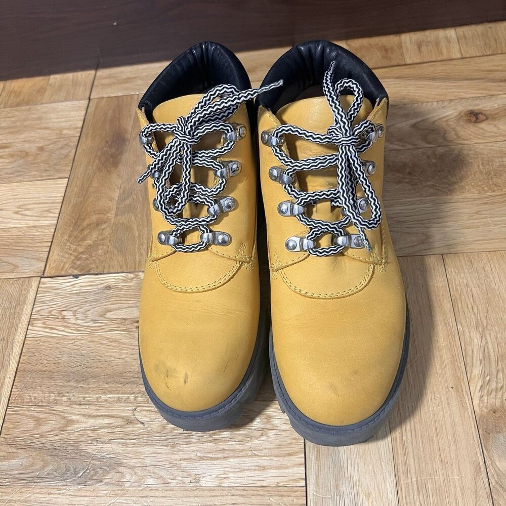 Acne Studios Boots Womens 37 Nubuck Suede‎ Leather Yellow Platform Chunky Bootie - Picture 3 of 9